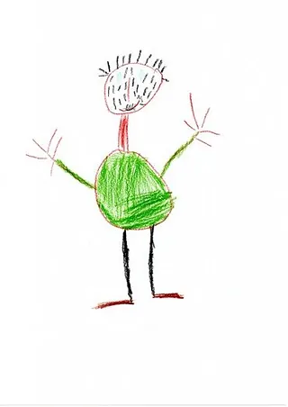 Kinderzeichnung einer Figur mit Stachelhaaren.