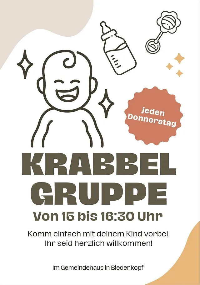 Plakat für Krabbelgruppe mit Baby-Symbolen.