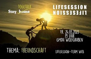 Kletterer bei Sonnenuntergang, Thema "Freundschaft".