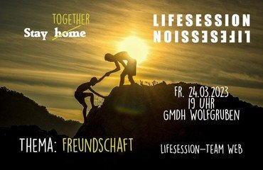 Kletterer bei Sonnenuntergang, Thema "Freundschaft".