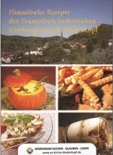 Collage "Himmlische Rezepte" mit Landschaft und Essen.