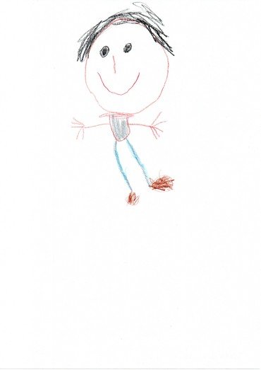 Kinderzeichnung einer lächelnden Figur.
